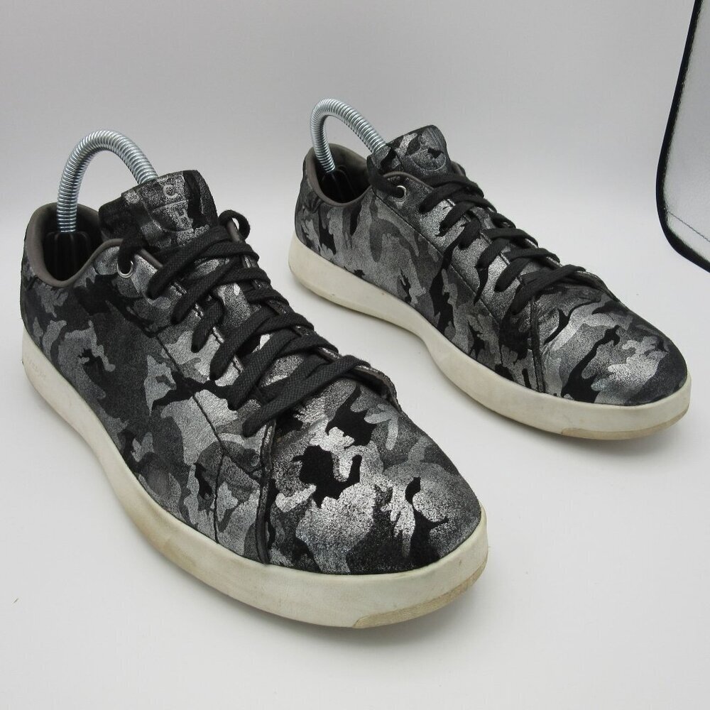 Cole Haan Sneakers Grand.os Black Camo Lace Up SIlver Shoes Casual Women's 8.5